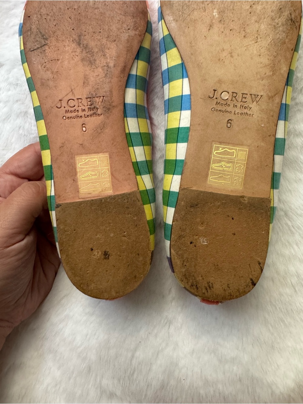 J.Crew Camille Madras Gingham Ballet Flats Made in Italy Size 6 Rainbow Plaid - Picture 9 of 13